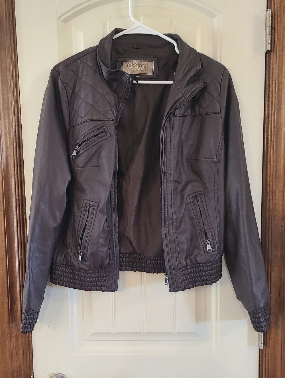 Ci Sono Quilted Faux Leather Jacket in Dark Brown Size XL